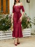 Wine Red Lace Lace Off The Shoulder Half Sleeve Mermaid Maxi Dress