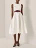White Buckle Classic Crew Neck Sleeveless A-Line Midi Dress