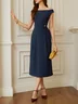 Purplish blue Buckle Classic Off The Shoulder Cap Sleeve H-Line Midi Dress