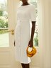 White Buttoned Classic Crew Neck Short Sleeve Sheath Midi Dress