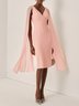 Light Pink Pleated Classic V Neck Sleeveless Sheath Midi Dress