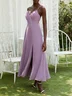 Light Purple Chiffon Spaghetti Gallus A-Line Maxi Dress