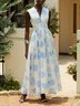 Light Blue Floral Chiffon V Neck Sleeveless A-Line Maxi Dress
