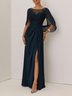 Purplish blue Lace Ruched Prom Dress Boat Neck Short Sleeve A-Line Maxi Dress