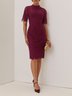 Wine Red Lace Prom Dress Crew Neck Half Sleeve A-Line Midi Dress