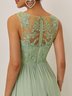 Light Green Lace Ruched Chiffon V Neck Sleeveless A-Line Maxi Mother of the Bride or Groom Dress