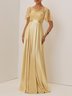 Golden Glitter Satin Crew Neck Short Sleeve Bell Sleeve A-Line Gown Dress
