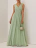 Lightgreen Lace Ruched Chiffon V Neck Sleeveless A-Line Maxi Dress