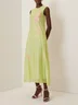 Yellow Embroidery Floral Classic Crew Neck Sleeveless A-Line Maxi Dress