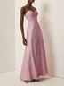 Light Pink Ruched Satin Spaghetti Corset A-Line Gown Dress