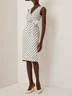 White Bow Printing Classic V Neck Sleeveless Sheath Midi Dress