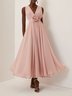 Pink 3D Floral Ruched Chiffon V Neck Sleeveless A-Line Maxi Dress