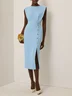 Off White Buckle Classic Crew Neck Sleeveless Sheath Midi Dress