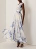 Blue Ruched Asymmetric Chiffon One Shoulder Short Sleeve A-Line Maxi Dress