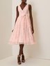 Light Pink Bow Classic V Neck Sleeveless A-Line Midi Dress