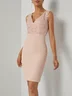 Pink Lace Padded Classic V Neck Sleeveless Sheath Midi Dress