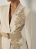 Women Apricot Applique Embroidery Deep V Neck Long Sleeve Dressy Coat With Pants Two-Piece Set