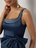 Purplish Blue Hotfix Embellished Bow Classic Crew Neck Sleeveless Sheath Midi Dress