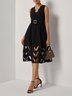 Black Devore Classic V Neck Sleeveless A-Line Midi Dress