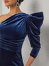Royal Blue Velvet One Shoulder Three Quarter Sleeve Sheath Midi Dress