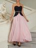 Women Black Pink Pleated Strapless Sleeveless Dressy Top With Skirt Two-Piece Set