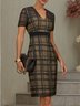 Black Classic V Neck Short Sleeve Sheath Midi Dress