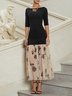 Black Floral Rose Knit Off The Shoulder Half Sleeve Off Shoulder Sleeve Mermaid Maxi Dress
