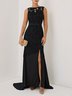 Black Lace Split Joint Classic Boat Neck Sleeveless Mermaid Gown Dress