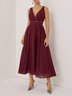 Wine Red Rhinestone V Neck Sleeveless A-Line Maxi Dress
