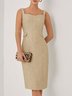 Golden Buckle Pocket Stitching Tweed Spaghetti Sleeveless Sheath Midi Dress