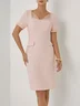 Pink Tweed Sweetheart Neckline Short Sleeve Sheath Midi Dress