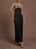Black Glitter Satin Spaghetti Gallus Sheath Maxi Dress