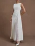 White Sequin Glitter Classic Crew Neck Sleeveless A-Line Maxi Dress