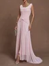 Pink Ruched Slit Tulle Cowl Neck Sleeveless A-Line Gown Dress