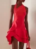 Red Halter Sleeveless Ruffled A-Line Mini Dress