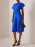 Blue Ruched Crew Neck Short Sleeve A-line Midi Dress