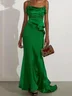 Green Ruched One Shoulder Sleeveless Maxi Dress