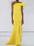 Regular Fit One Shoulder Irregular Craftsmanship Urban Dress Pastel Yellow Prom Dress