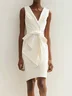 White V Neck Sleeveless Knee-Length Dress