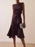 Purplish Blue Waist Twist Ruffled Sleeveless A-Line Midi Dress