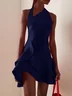 Purplish Blue Halter Sleeveless Ruffled A-Line Mini Dress