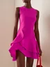 Blue Ruffled Crew Neck Sleeveless A-line Mini Dress