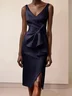 Pink V Neck Ruffled Sleeveless Bow Sheath Midi Dress