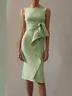 Pink Ruched Boat Neck Sleeveless Sheath Midi Dress