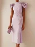 Lavender Purple High Neck Petal Sleeve Sequin Sheath Midi Dress