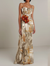 Elegant Floral Regular Fit Gallus Champagne Applique Prom Dress