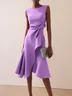 Apricot White Sleeveless Midi Elegant A-line Dress with Waist Twist for Day-to-Night