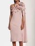 Light Blue 3D Floral One Shoulder Removable Sleeve Sheath Midi Dress