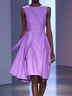 Purple Sleeveless Regular Fit Crew Neck Ruched Urban MIdi Dress