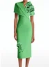 Green 3D Floral Short Sleeve Sheath Sheath Midi Dress